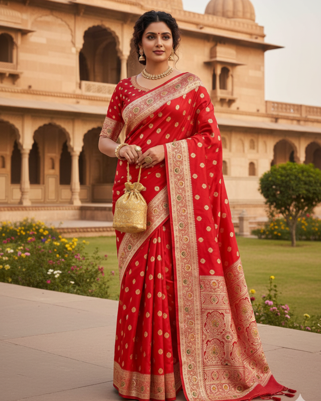 Red & Golden Botti Banarasi Saree