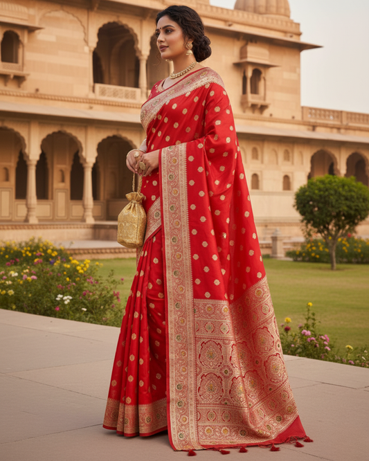 Red & Golden Botti Banarasi Saree