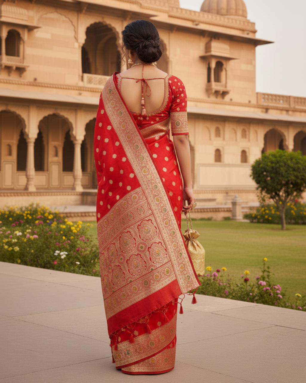 Red & Golden Botti Banarasi Saree
