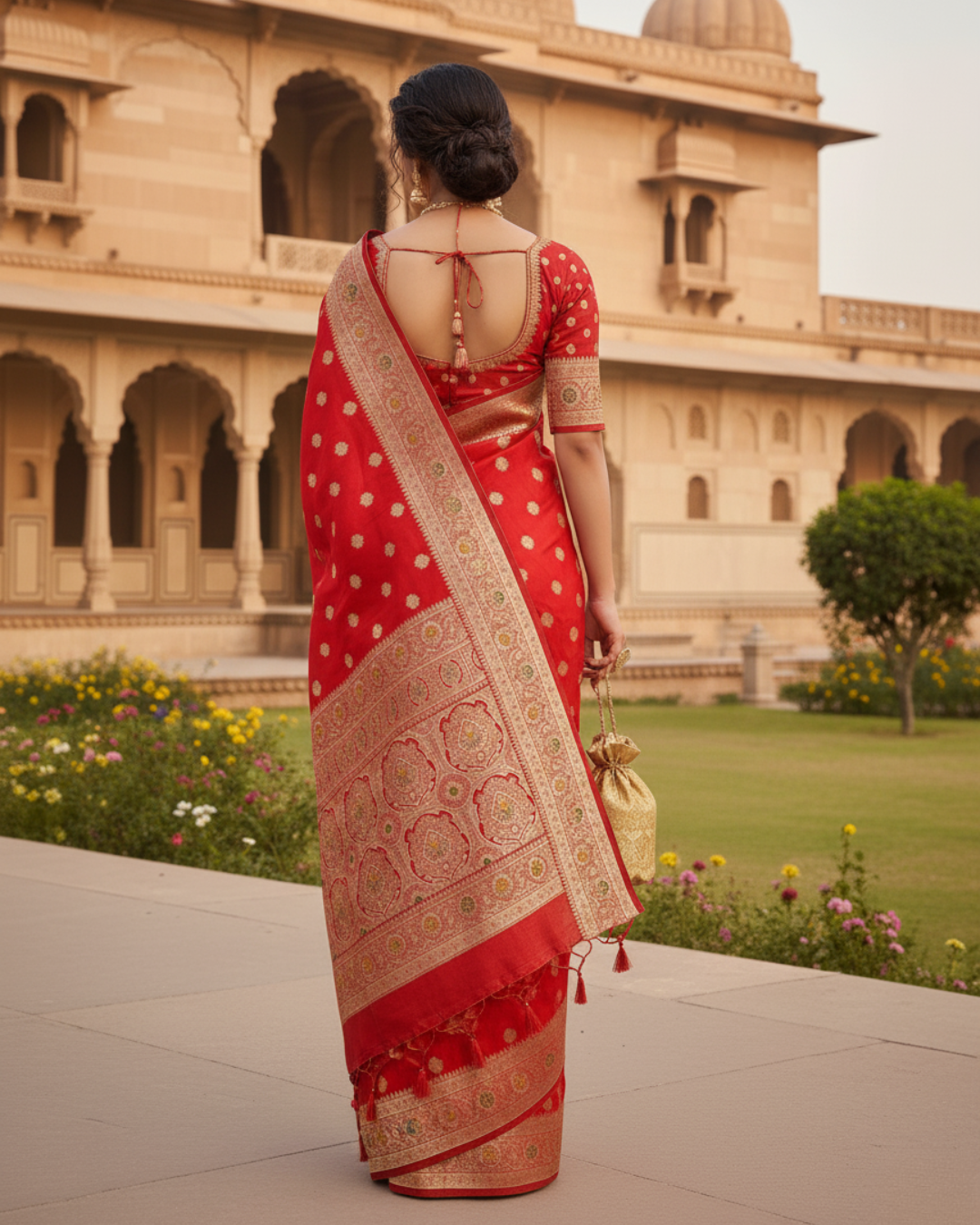 Red & Golden Botti Banarasi Saree