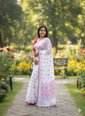 Pure 120 Count Mul Cotton Saree (White & Red)