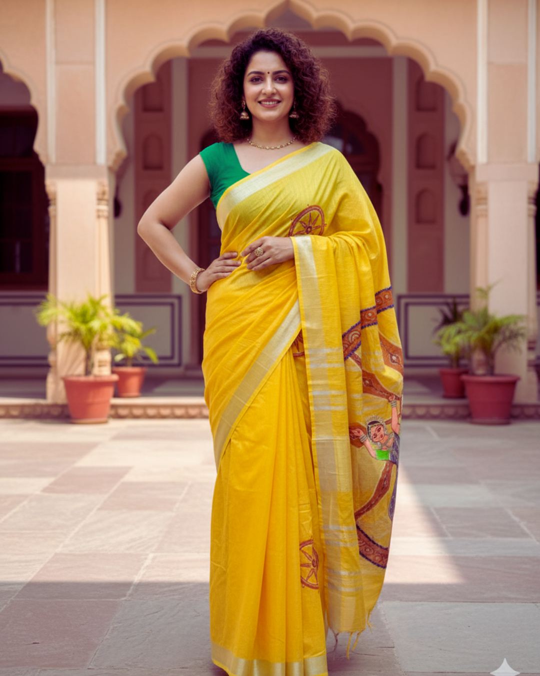 Yellow Hand Painting Saree