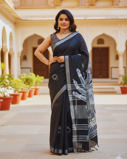 Hand-Painting Saree (Black) Made to Order Only
