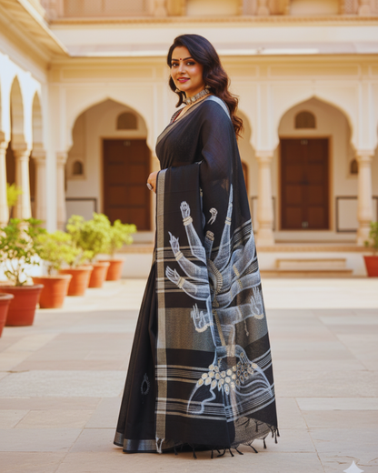 Hand-Painting Saree (Black) Made to Order Only