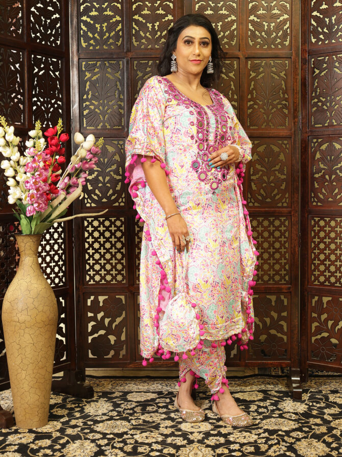 Feel Feather Heavy Mirror Detailing Kaftan Kurta suit - Image 3