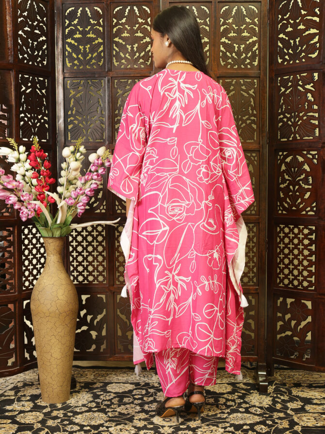 Feel Feather Pink Mirror Work  Kaftan Kurta Set for Women - Image 4