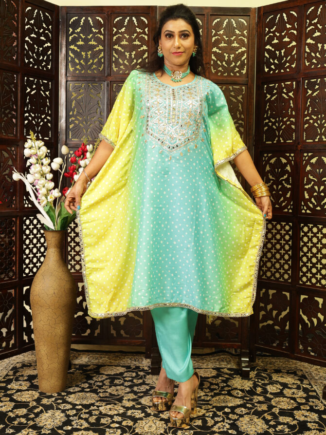Feel Feather Jaipuri Gotha Patti Detailing Partywear Kaftan Suit Set For Women - Image 2