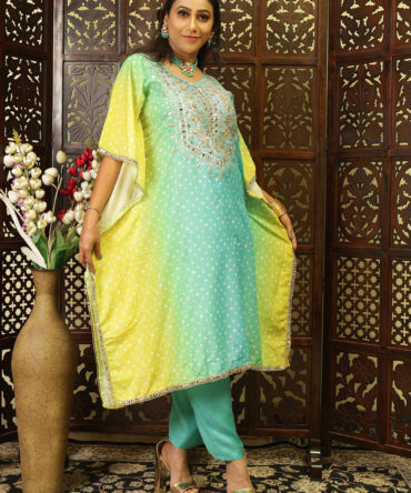 Feel Feather Jaipuri Gotha Patti Detailing Partywear Kaftan Suit Set For Women