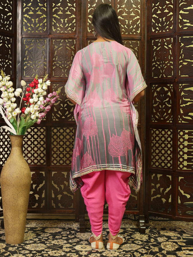 Feel Feather Stylish Pink Heavy Mirror Short Kaftan Suit Set - Image 7