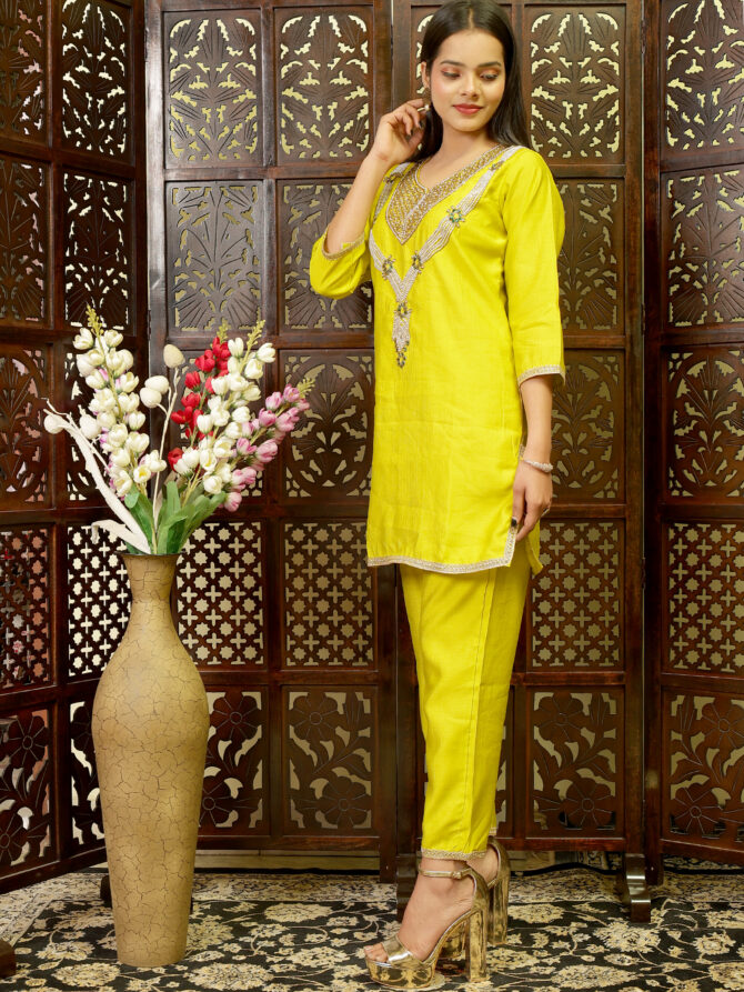 Feel Feather Lime Green Hand-Embroidered Co-Ord Set – A Statement of Elegance & Festive Glam - Image 3