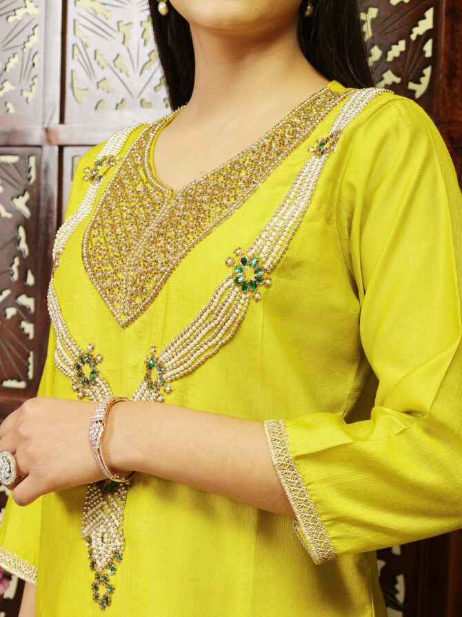 Feel Feather Lime Green Hand-Embroidered Co-Ord Set – A Statement of Elegance & Festive Glam - Image 5