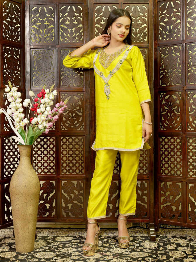 Feel Feather Lime Green Hand-Embroidered Co-Ord Set – A Statement of Elegance & Festive Glam - Image 2