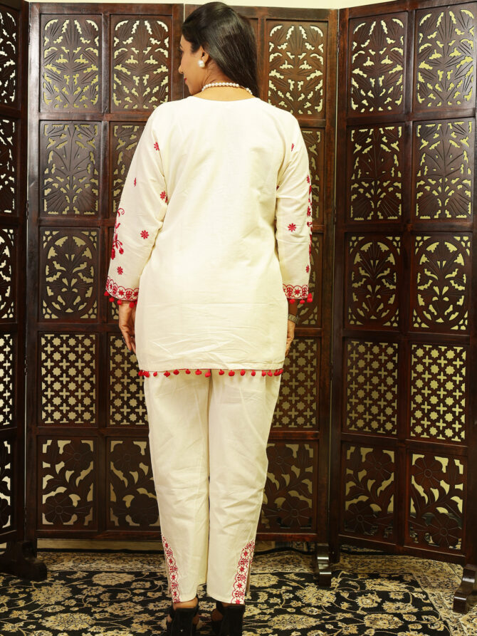 Feel Feather Red Embroidered Cotton Co-Ord Set - Image 7