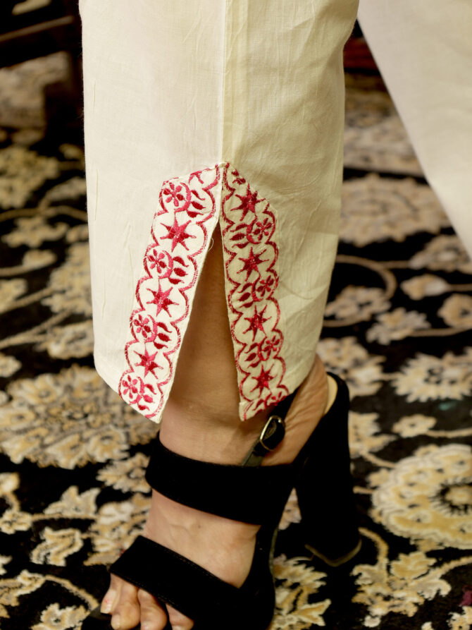 Feel Feather Red Embroidered Cotton Co-Ord Set - Image 8