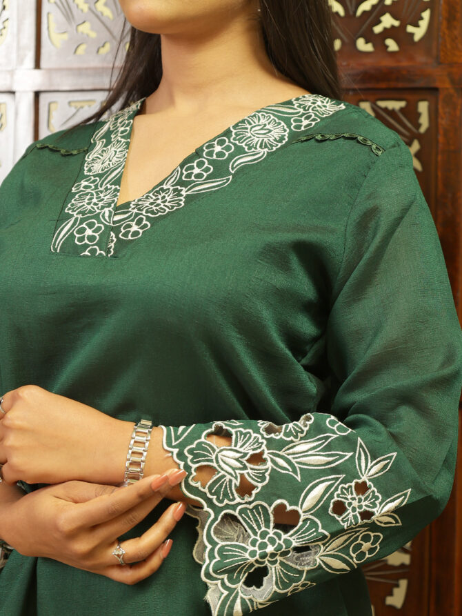 Feel Feather Green Embroidery Co-Ord Set for Women - Image 8