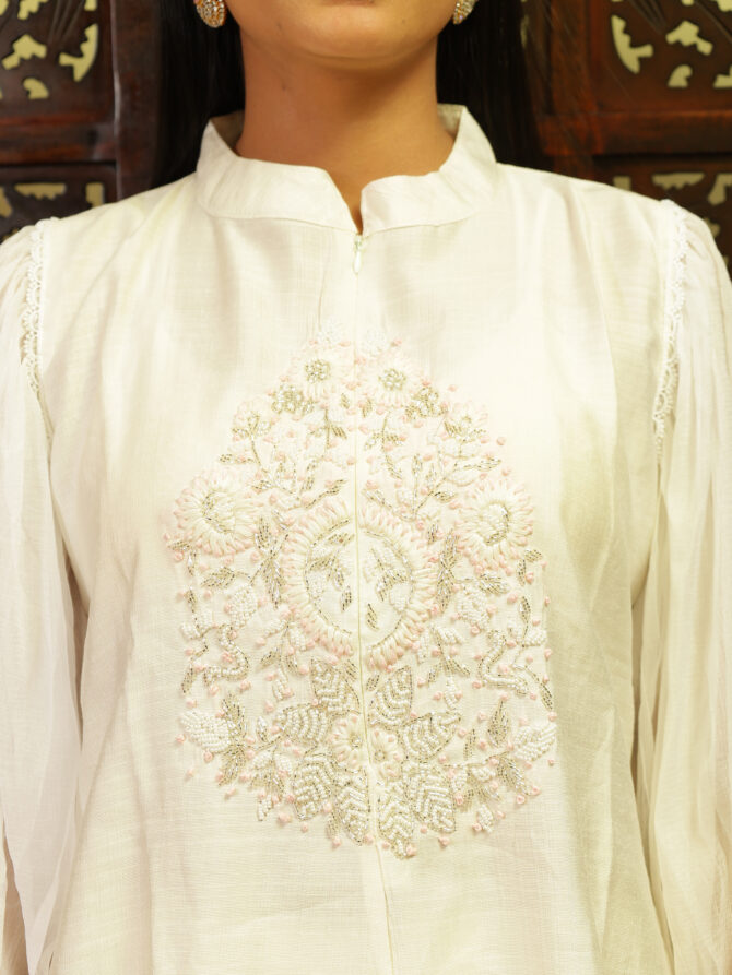 Feel Feather White Hand Embroidery Co-Ord Set For Women - Image 2