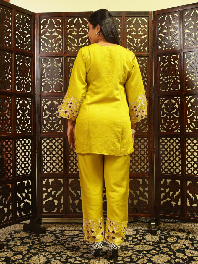 Feel Feather Lime Green Embroidery Co-Ord Set for Women - Image 8