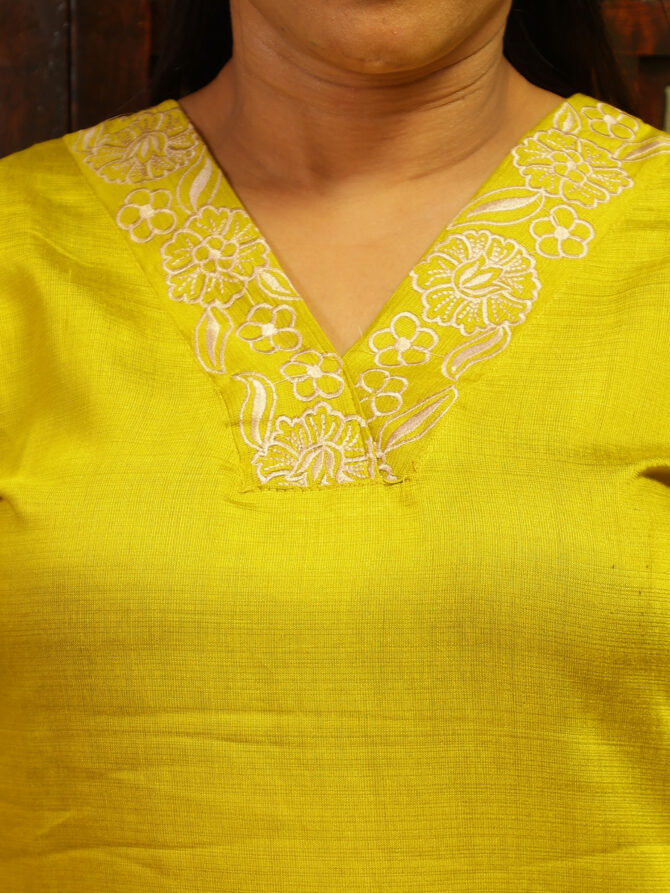 Feel Feather Lime Green Embroidery Co-Ord Set for Women - Image 5