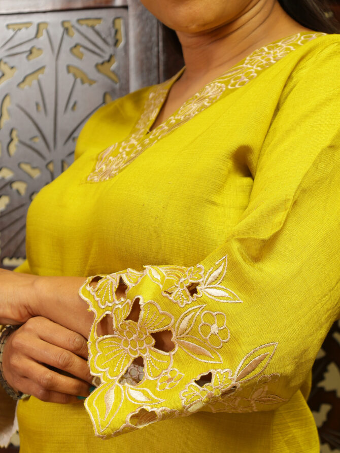 Feel Feather Lime Green Embroidery Co-Ord Set for Women - Image 4