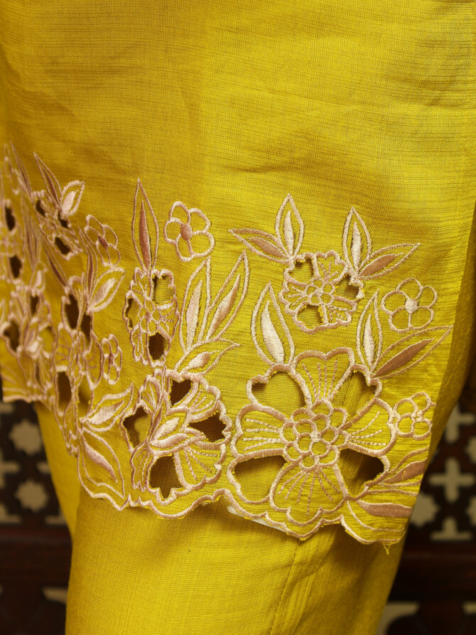 Feel Feather Lime Green Embroidery Co-Ord Set for Women - Image 6