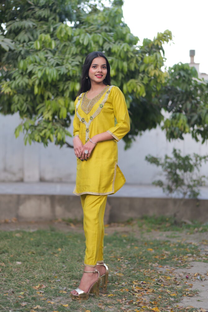 feel lime green hand embroidery co-Ord set