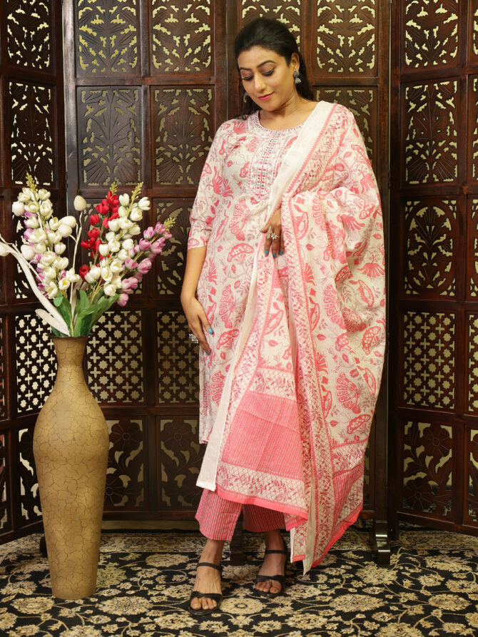 Feel Feather Pure Cotton Kurta with Dupatta Set For Women - Image 4