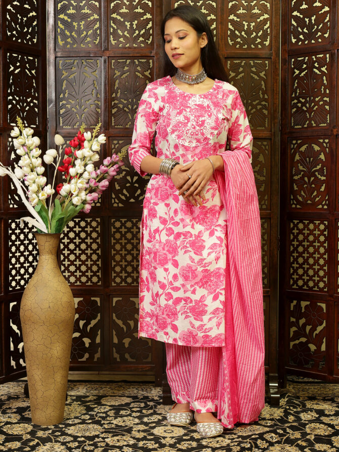 Feel Feather Purple Cotton Kurta Set For Women