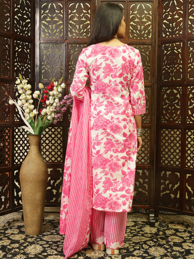 Feel Feather Pink Cotton Kurta Sets for Women - Image 4