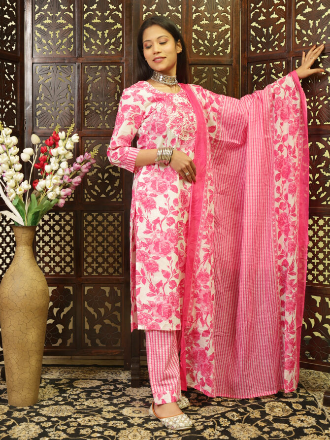 Feel Feather Pink Cotton Kurta Sets for Women - Image 5