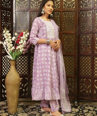 Feel Feather Cotton Anarkali Suit Set for Women