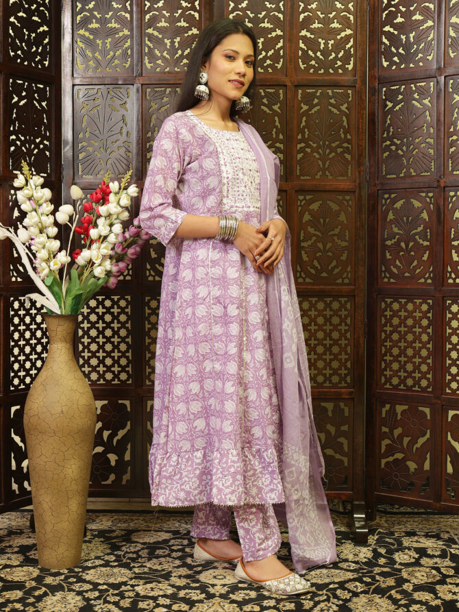 Feel Feather Cotton Anarkali Suit Set for Women