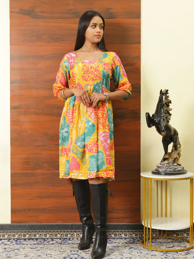 Multicolor Yellow Abstract Printed Tunic – Stylish & Comfortable
