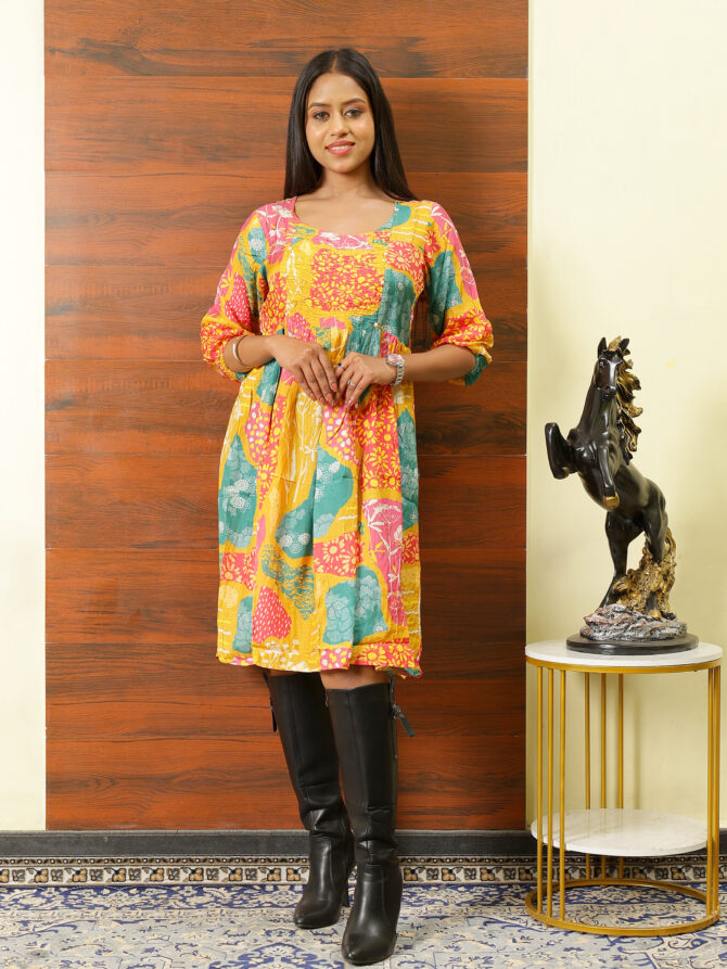 Multicolor Yellow Abstract Printed Tunic – Stylish & Comfortable - Image 6