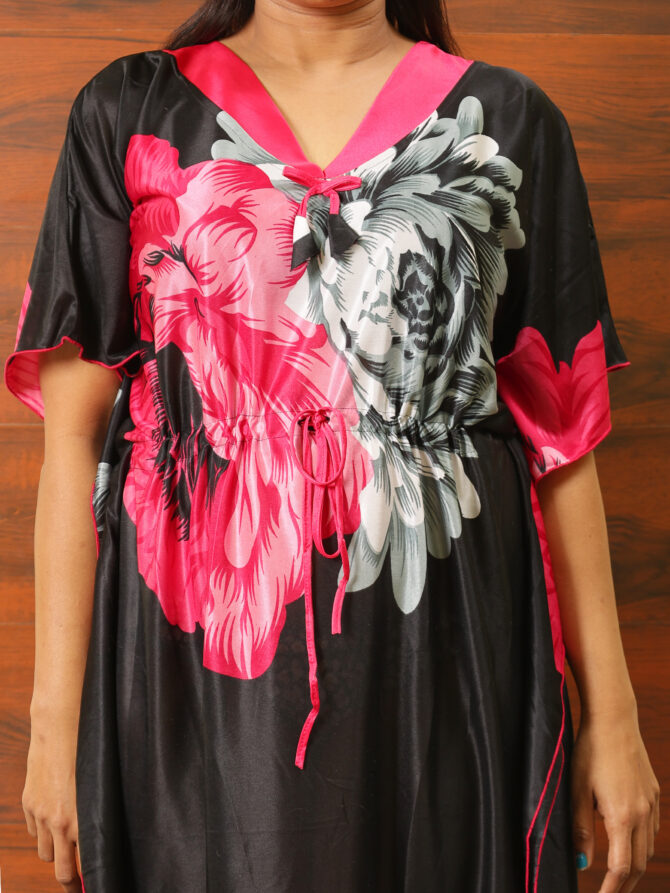 Feel Feather Pink Flower Women Printed Nighty / Kaftan - Image 2