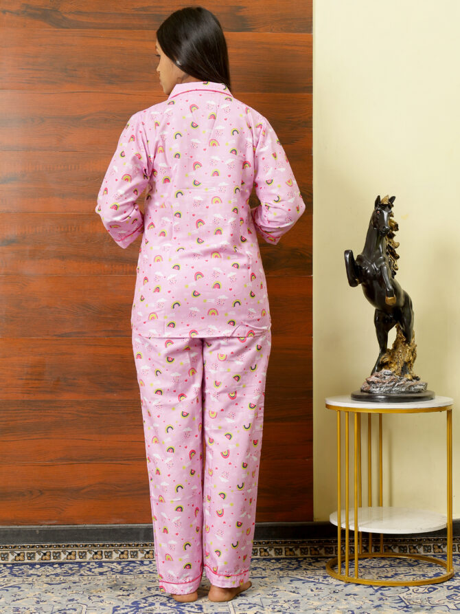 Feel Feather Pink Cotton Night suit For Women