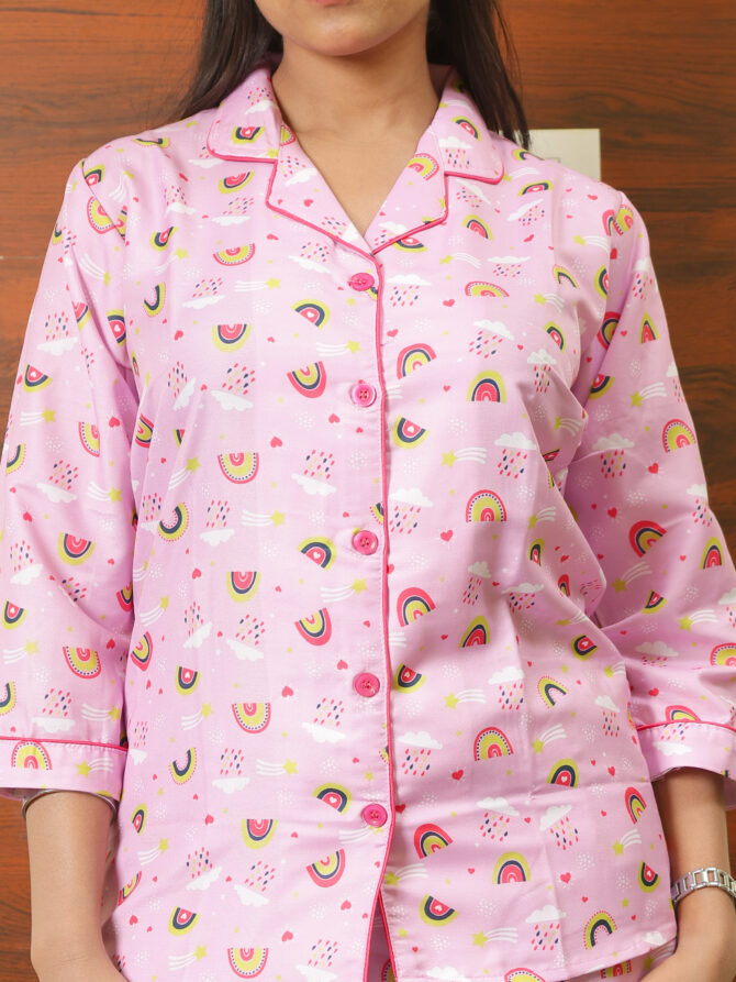 Feel Feather Pink Cotton Night suit For Women