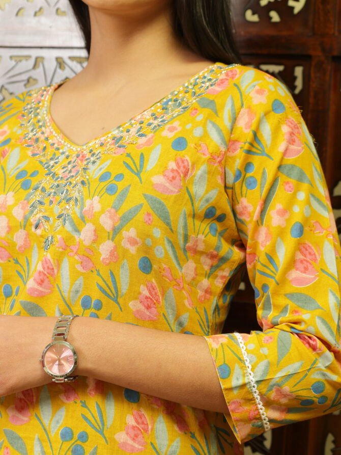 Feel Feather Mustard Pure Cotton Kurta Pant Set With Dupatta