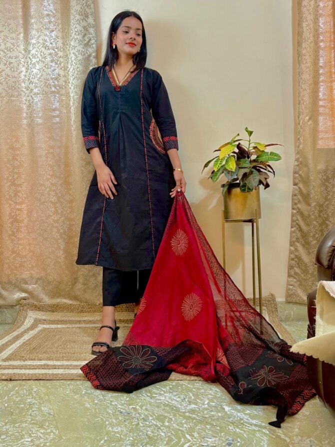 Pure Cotton A-Line Kurta Set For Women