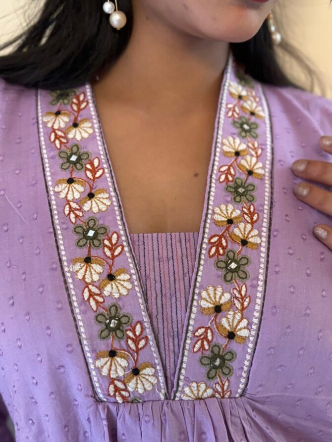 Lavender Anarkali Kurta Pant With Dupatta Set - Image 5