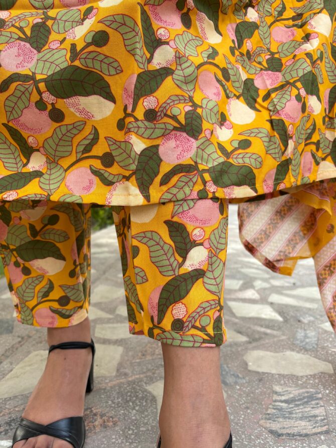 feel feather yellow a-line kurta pant set