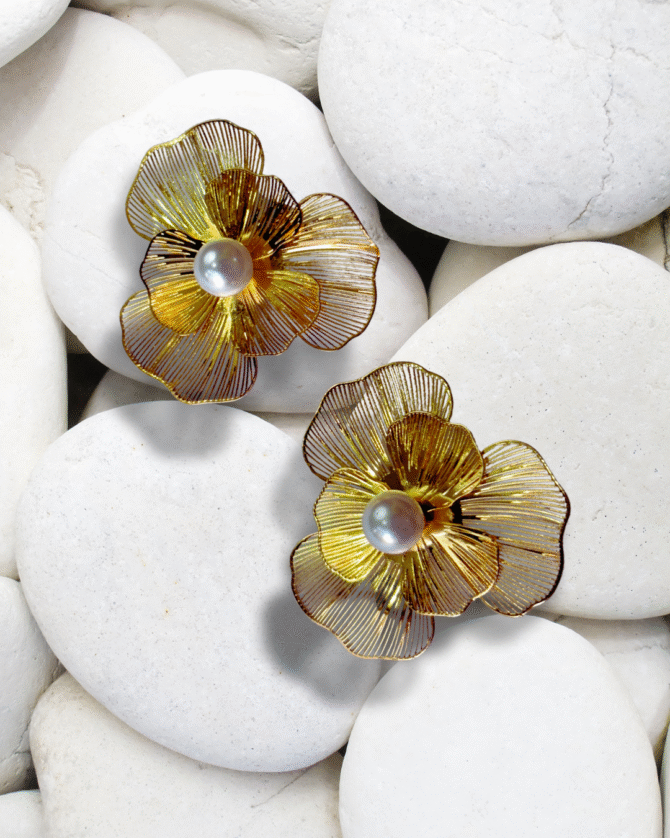 Wing Stud With Pearl Earrings