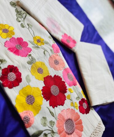 Feel Feather Off White Pure Cotton Multicolour Floral Embroidered Suit (Dress Material)
