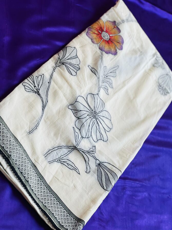 Feel Feather Off White Pure Cotton Floral Jamdani Suit (Dress Material) - Image 2