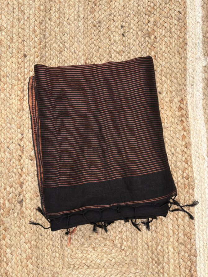 Feel Feather Black Pure Linen Handloom Saree