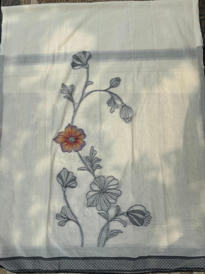 Feel Feather Off White Pure Cotton Floral Jamdani Suit (Dress Material) - Image 5