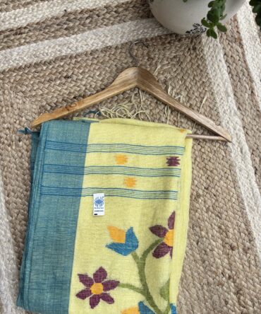 Feel Feather Yellow Pure Jayshree Linen Handloom Saree