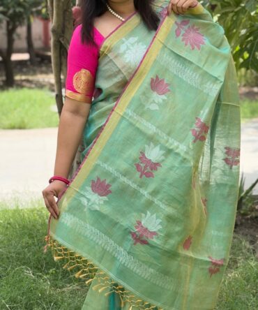 Feel Feather Pastel Green Tissue Linen Saree