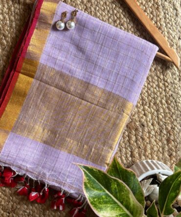 Feel Feather Pure Linen Handloom Saree (Lavender)