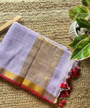 Feel Feather Pure Linen Handloom Saree (Lavender)