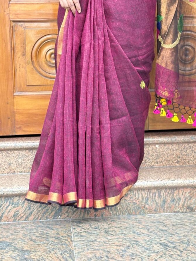 Feel Feather Maroon Paithani Linen Handloom Saree - Image 4